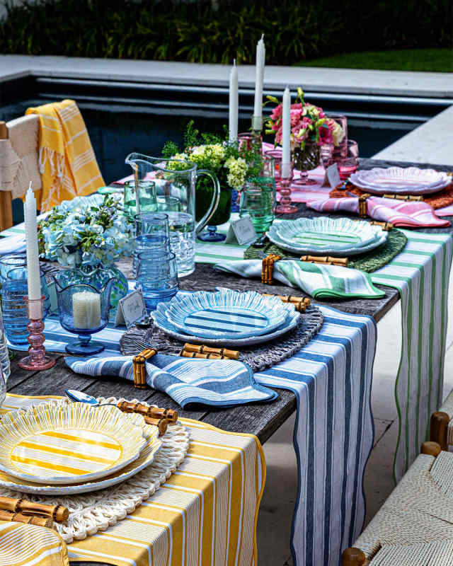 Cabana Stripe Assorted Melamine Dessert/Salad Plates, Set of 4